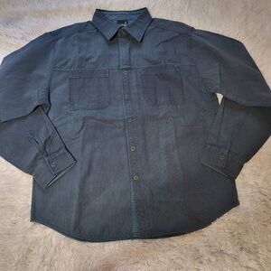 Weekendz off  solid stripe pocket long sleeve jacket shirt L